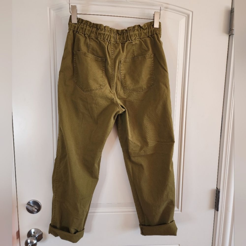 LOFT Paper Bag Drawstring Cotton Twill Joggers Small Olive Green - Picture 6 of 10